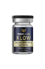 Premier Labs USA KLOW Advanced Longevity Research Blend vial containing GHK-Cu, BPC-157, KPV, and TB-500 for laboratory research.