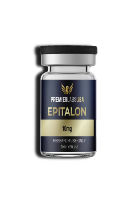 Premier Labs USA Epitalon 10 mg research peptide vial, manufactured in the USA and third-party tested for purity, quality, and consistency.