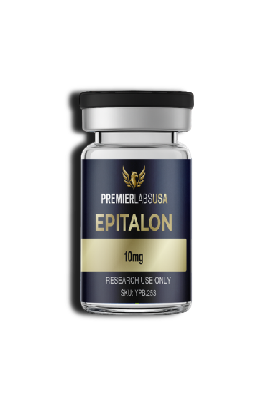 Premier Labs USA Epitalon 10 mg research peptide vial, manufactured in the USA and third-party tested for purity, quality, and consistency.